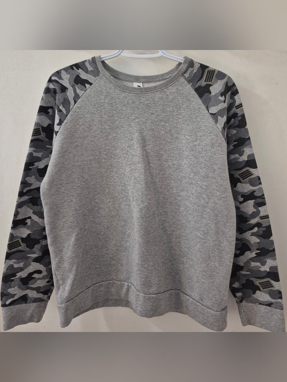 Gray Raglan Sweatshirt with Camo Sleeves